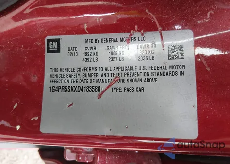 2013 Buick Verano Convenience Group z USA, uszkodzony, nr VIN 1G4PR5SKXD4183580